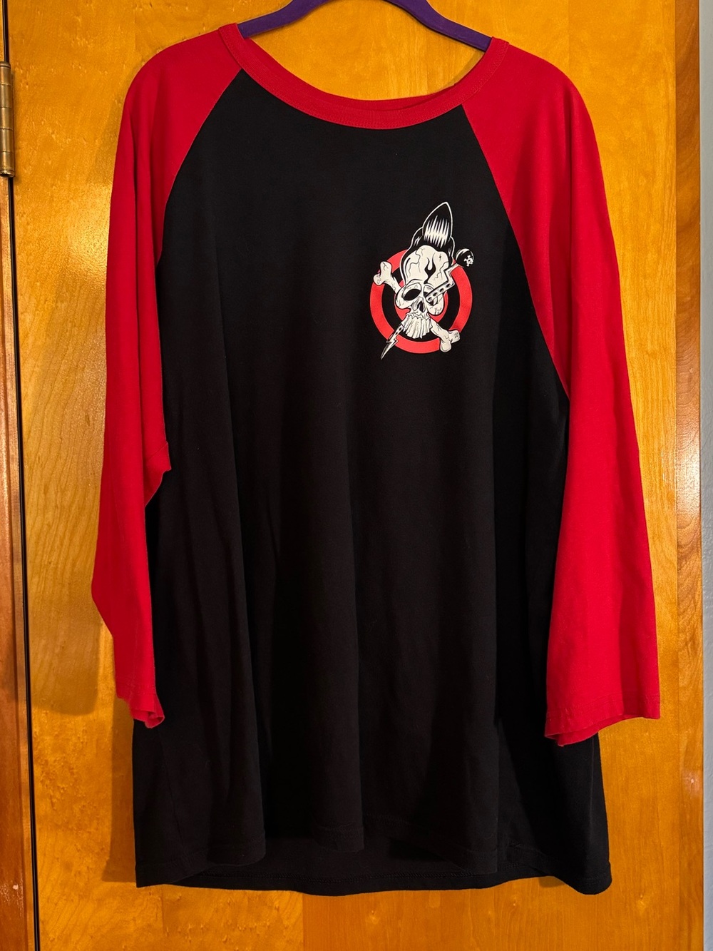 Black and Red Raglan Long Sleeve Graphic Tee